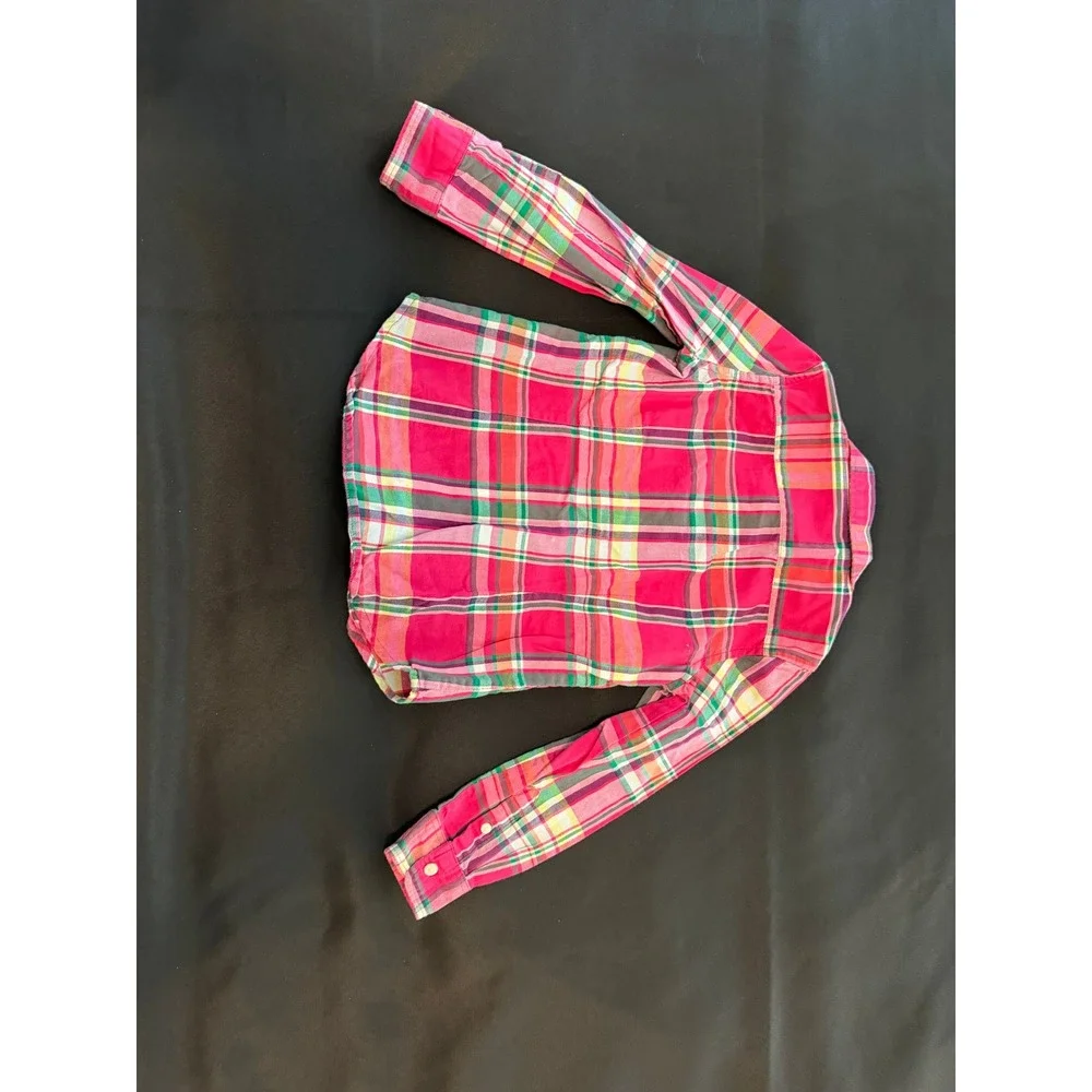 Polo Ralph Lauren Kids Pink Plaid Button Down Shirt Size 5 Long Sleeve Cotton